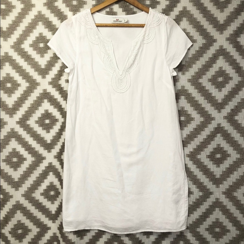 Vineyard Vines linen blend white beaded dress Size4